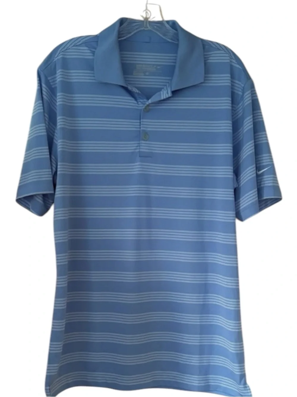 Nike Golf Polo Men’s Medium Blue Striped Dri-FIT Performance